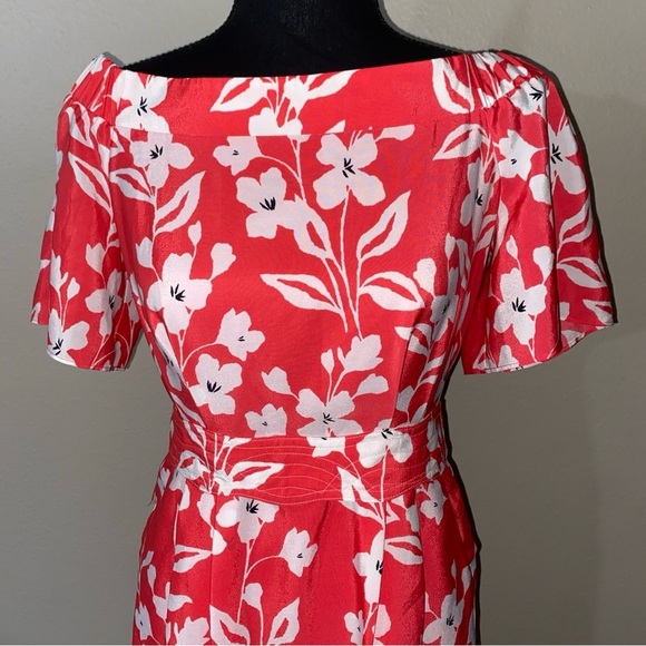 Eliza J Off The Shoulder Shift Dress In Coral White Floral Women's Size 2 - Picture 4 of 11